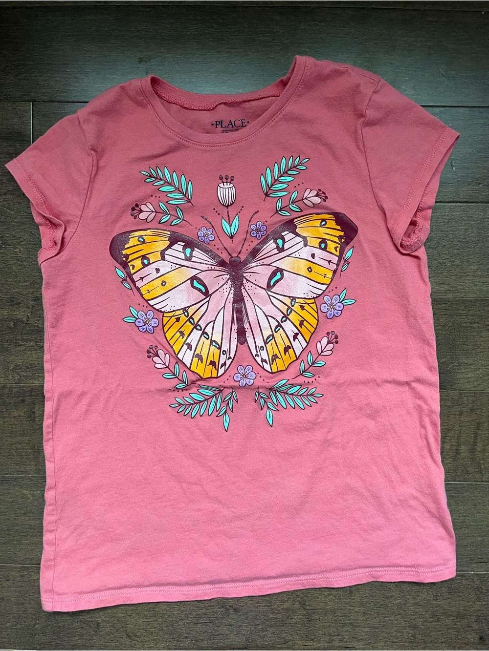 The Children's Place Pink Tee with Yellow & Teal Butterfly